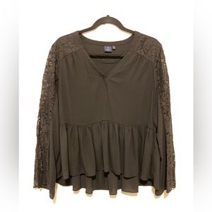KAARI BLUE - Peplum Blouse - Sheer Top - 3/4 Sleeve - Work Blouse